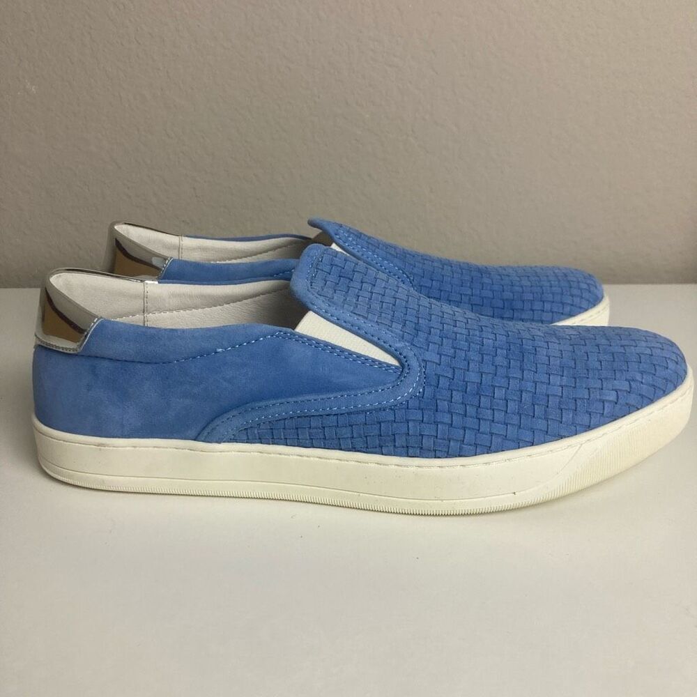 Johnston and Murphy Women's Elaina Blue Suede Leather‎ Slip On Weave Sneakers 11 - Picture 2 of 6